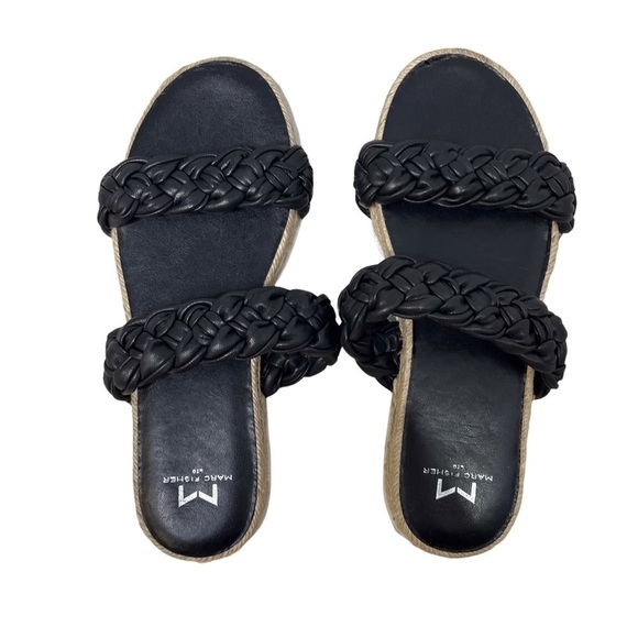 Marc Fisher Jaime Braided Flat Espadrille Slip On Sandal Size 7.5 Black Leather - Picture 7 of 11